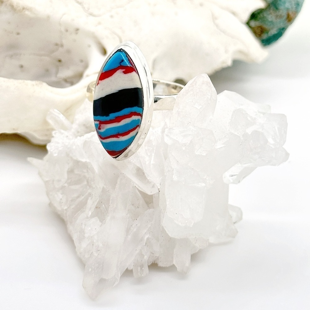 MOTOR Agate “Fordite” UNIQUE OOAK Solid Sterling Silver Ring